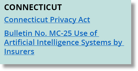 CONNECTICUT Connecticut Privacy Act Bulletin No. MC 25 Use of Artificial Intelligence Systems by Insurers