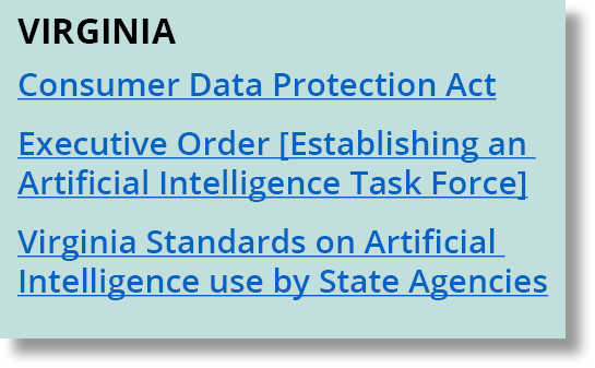 VirginiA Consumer Data Protection Act Executive Order [Establishing an Artificial Intelligence Task Force] Virginia S...